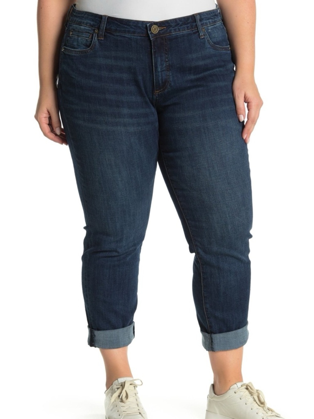 KUT from the Kloth Katy Boyfriend Jeans Size 10 Dark Wash Cuffed Stretch